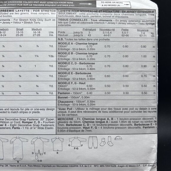 McCall's 9407 “Layette” (Weight from 7 Lbs-18 Lbs) Sewing Pattern Uncut FF - Picture 4 of 5